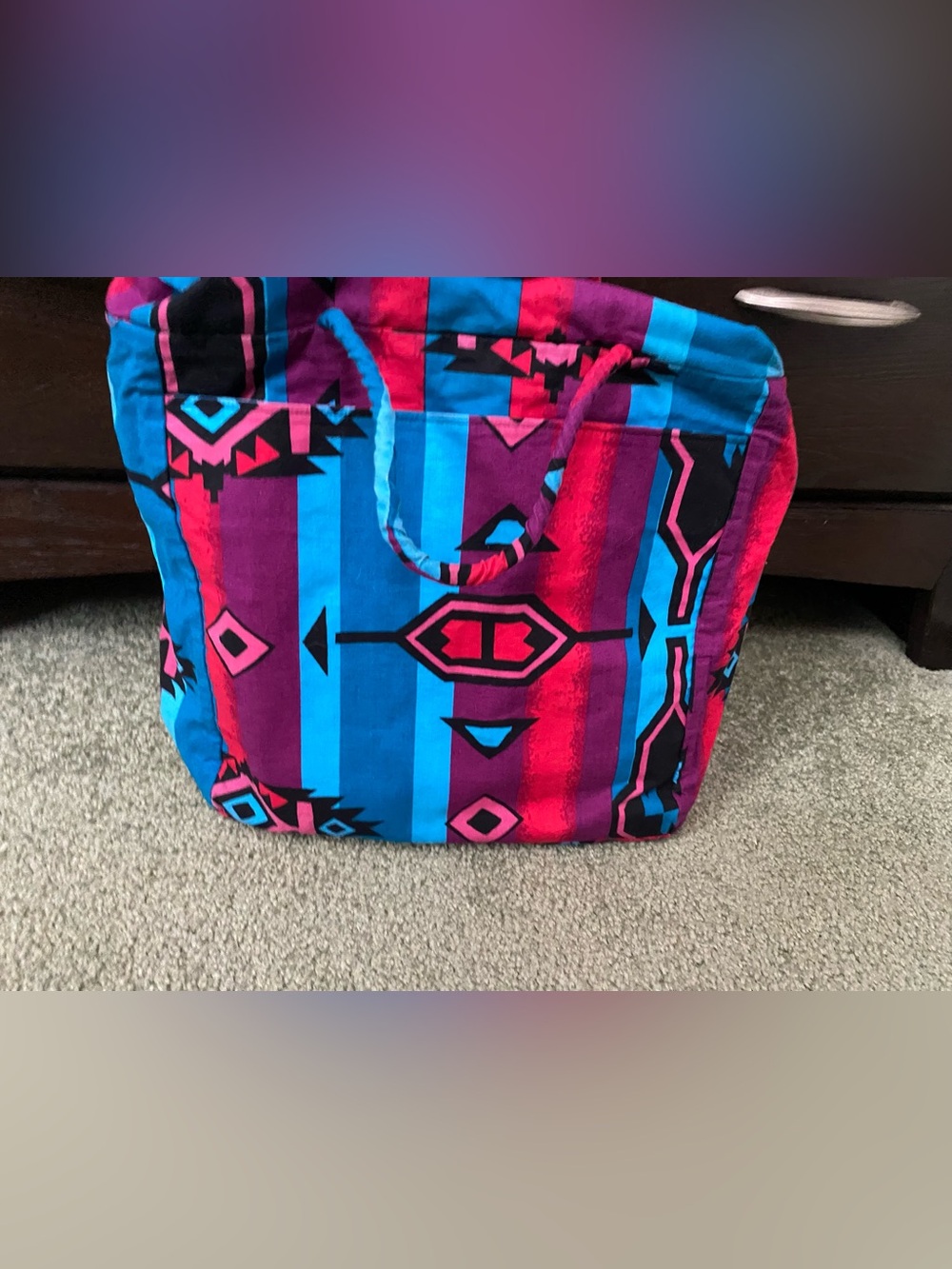 Vibrant Stripe Tote Bag in Blue & Magenta